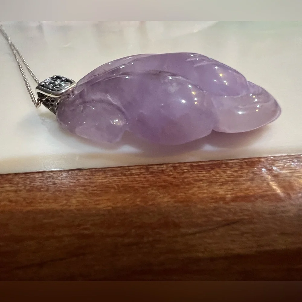 Lavender Jade Carved Pendant on Silver Chain
